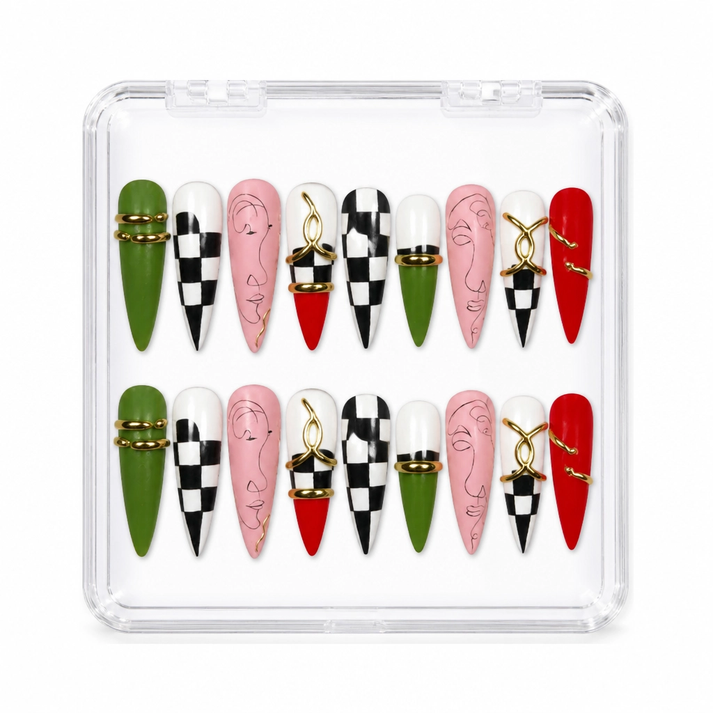 Press-on Nails Wholesale $14.90 Checkered Elegance by Yabe Vietnam