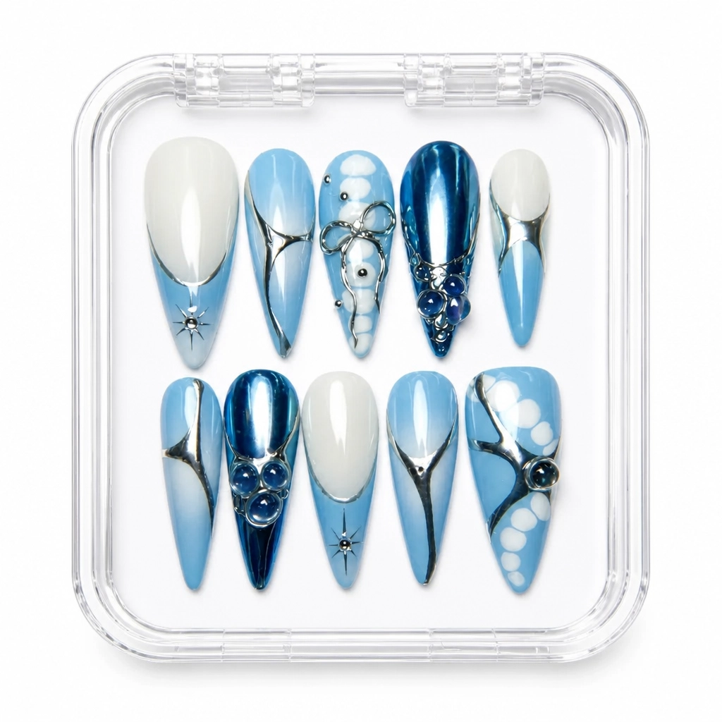 Press-on Nails Wholesale $14.90 Azure Elegance by Yabe Vietnam