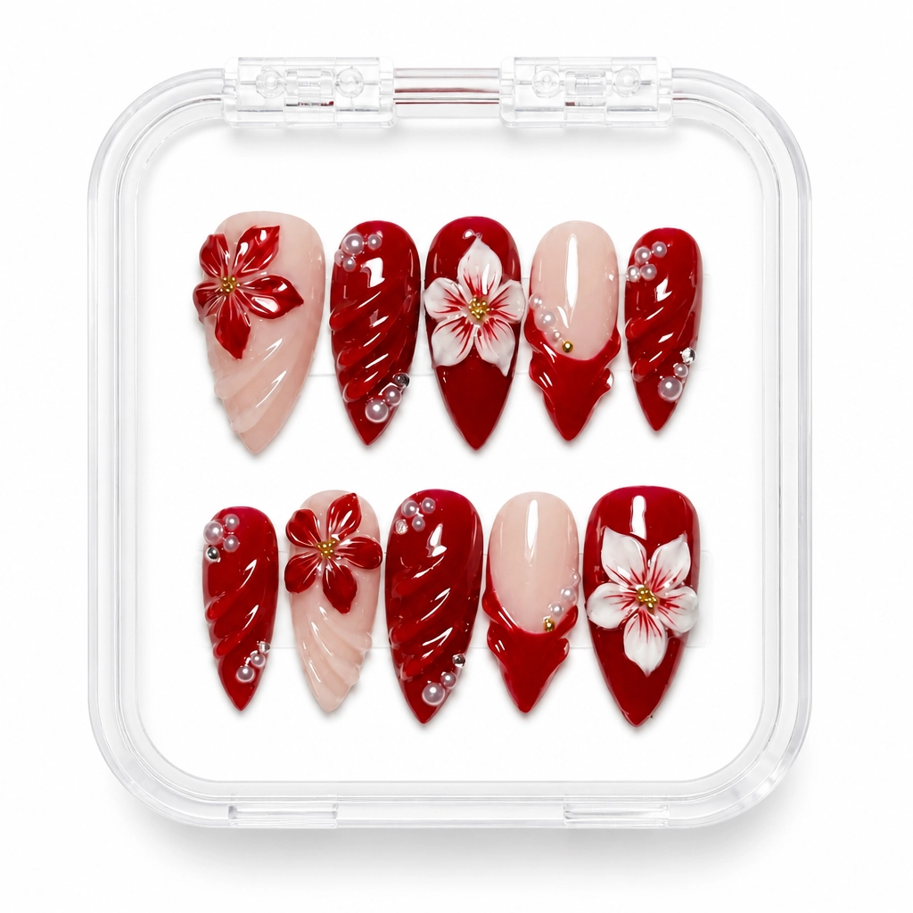 Press-on Nails Wholesale $14.90 Crimson Bloom by Yabe Vietnam