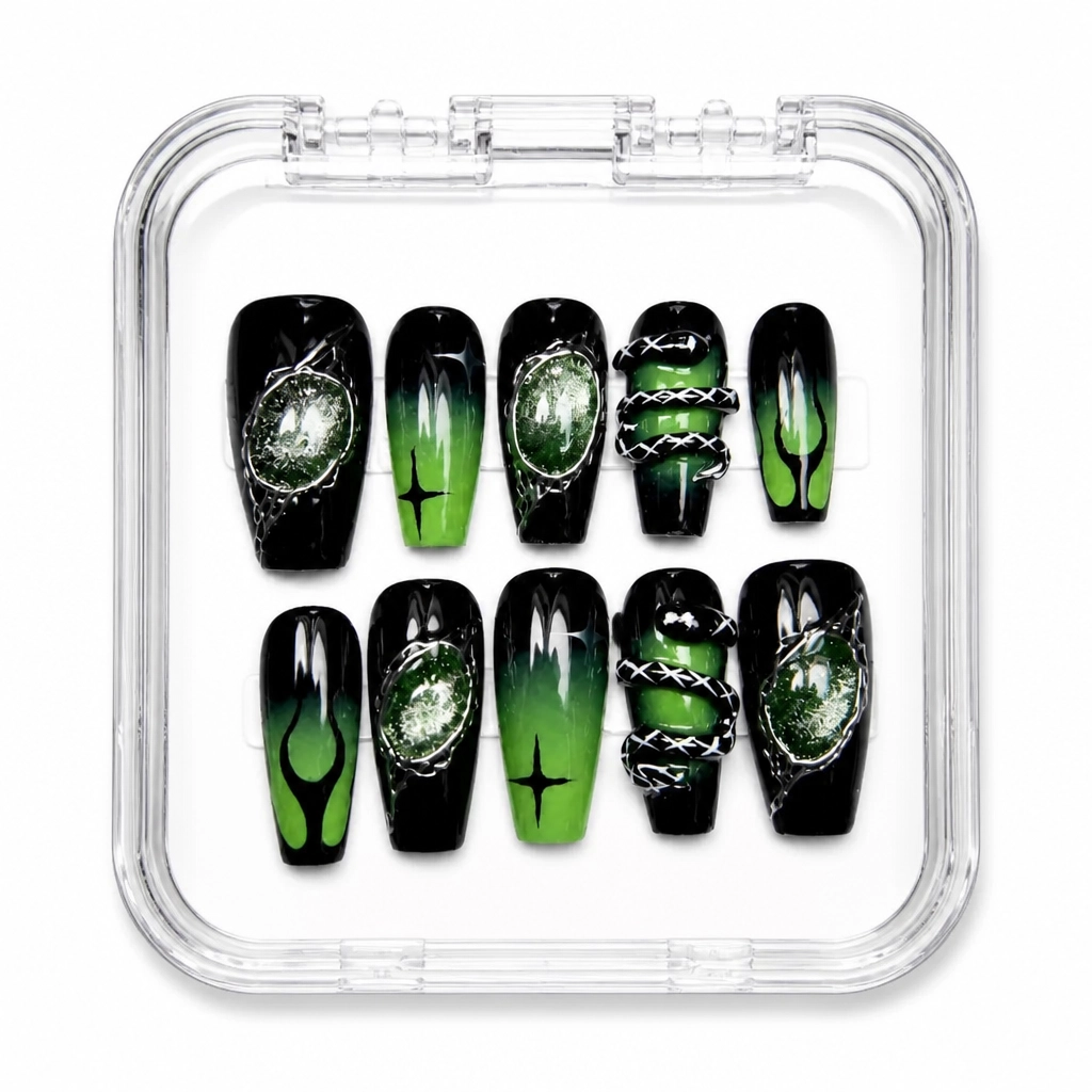 Press-on Nails Wholesale $14.90 Emerald Allure by Yabe Vietnam