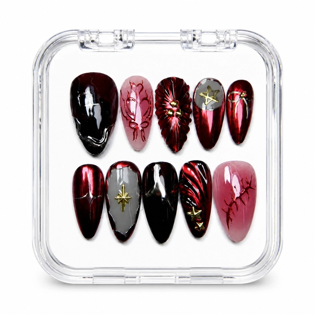 Press-on Nails Wholesale $14.90 Crimson Celestial by Yabe Vietnam
