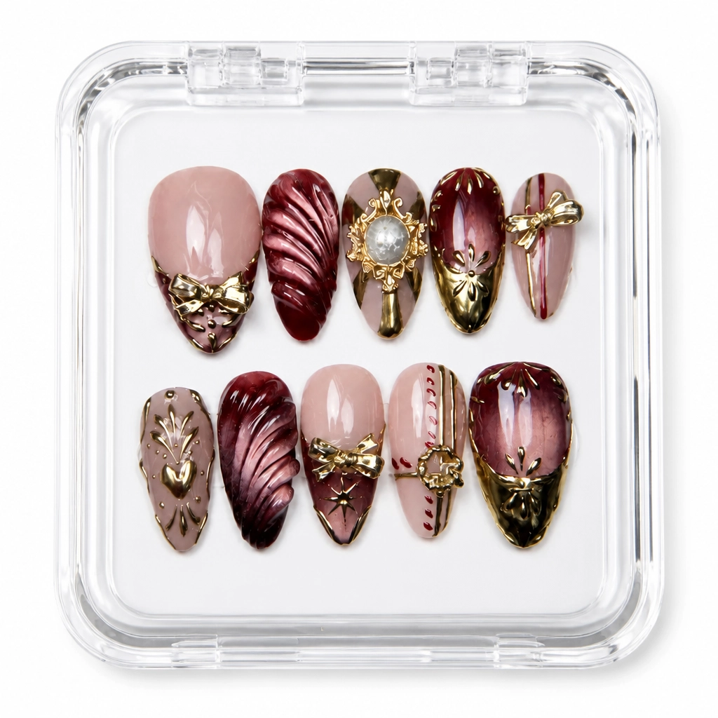 Press-on Nails Wholesale $14.90 Burgundy Gold Luxe by Yabe Vietnam