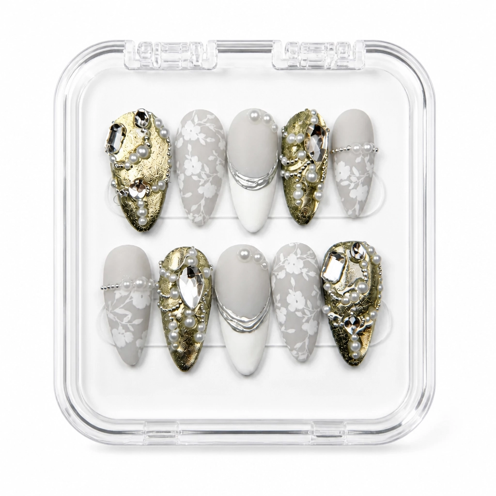 Press-on Nails Wholesale $14.90 Gilded Lace Elegance by Yabe Vietnam