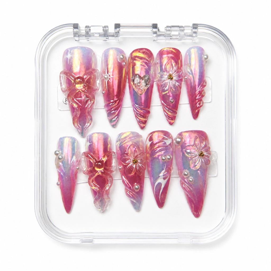 Press-on Nails Wholesale $14.90 Satin Crimson Celestial by Yabe Vietnam