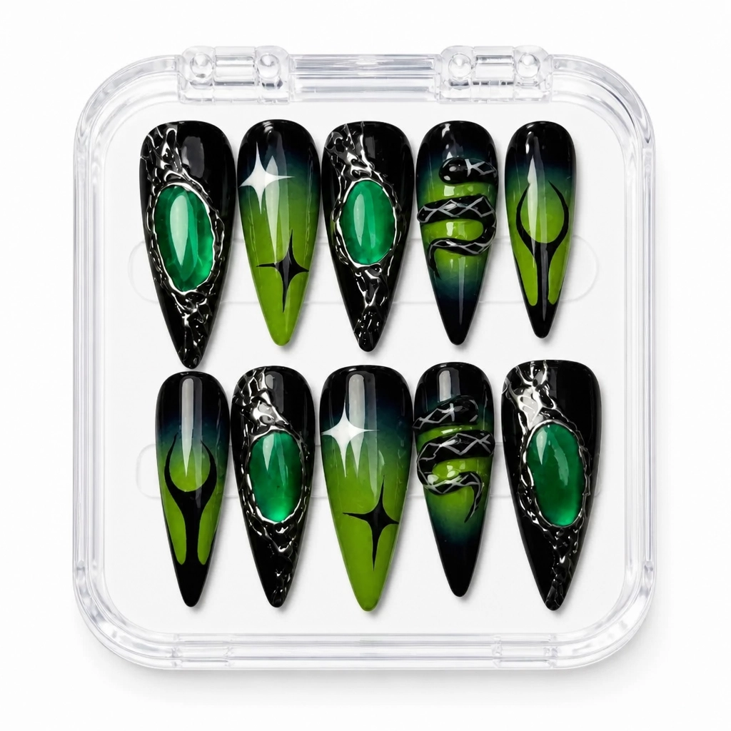 Press-on Nails Wholesale $14.90 Emerald Allure by Yabe Vietnam