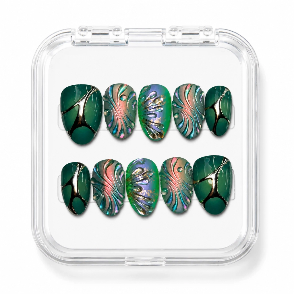 Press-on Nails Wholesale $14.90 Emerald Plumage by Yabe Vietnam