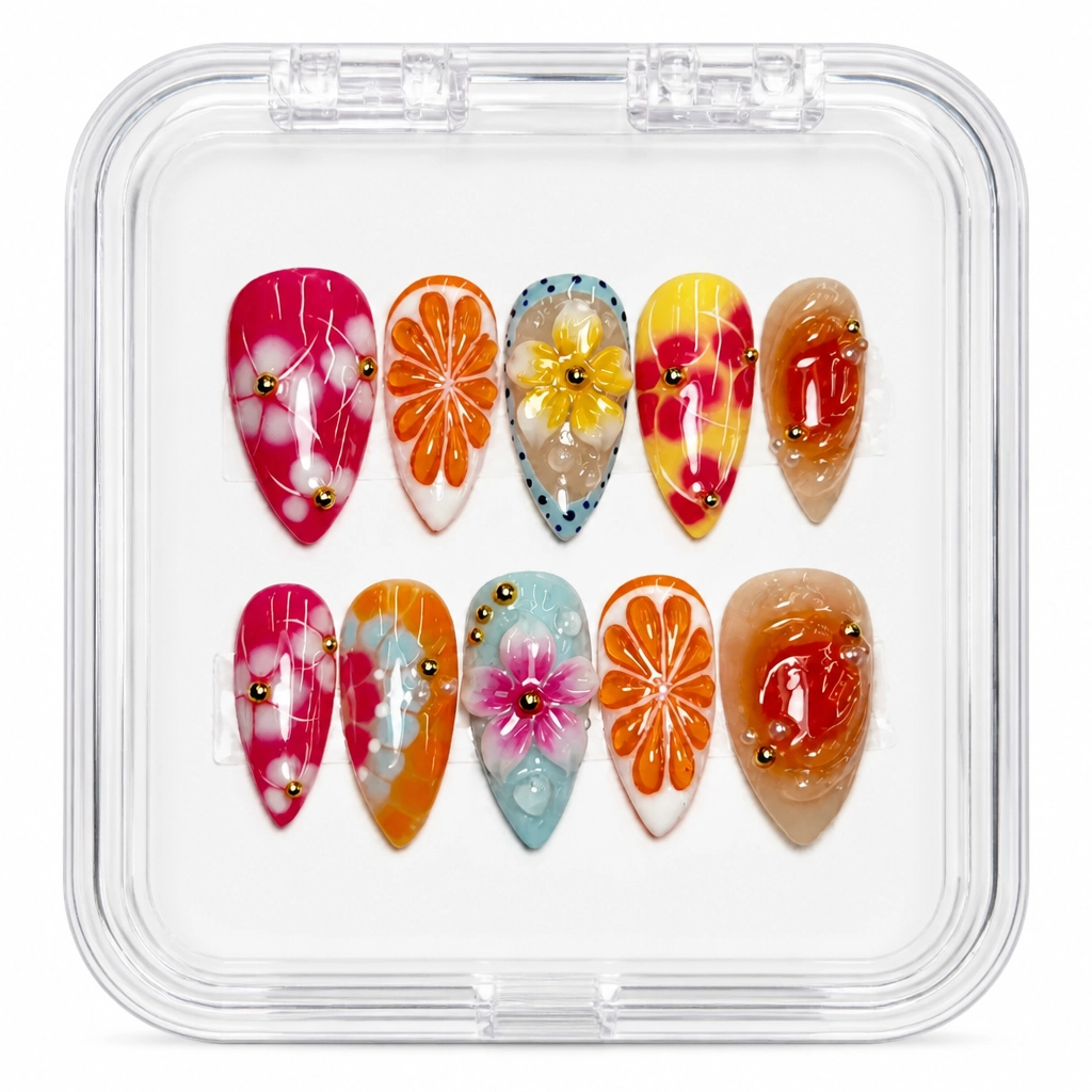 Press-on Nails Wholesale $14.90 Floral Citrus Bliss by Yabe Vietnam