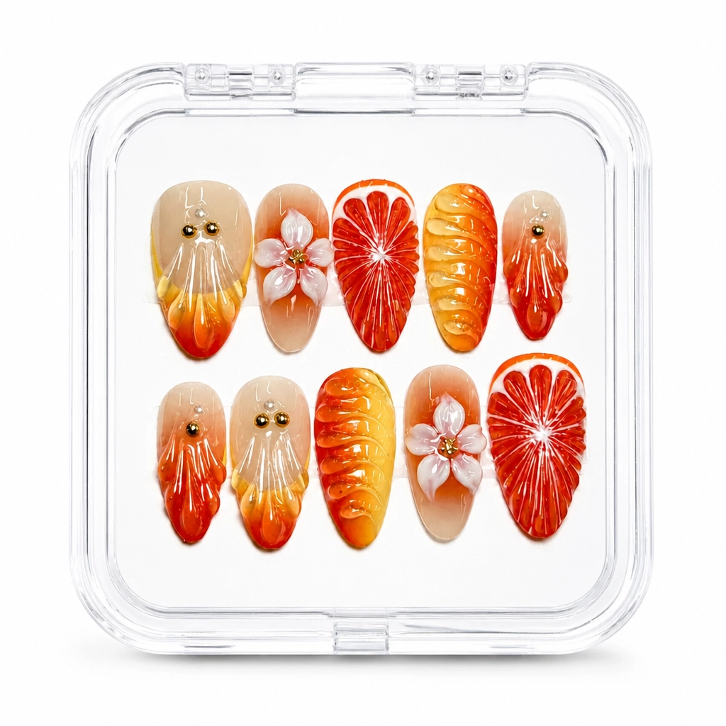 Press-on Nails Wholesale $14.90 Citrus Bloom by Yabe Vietnam