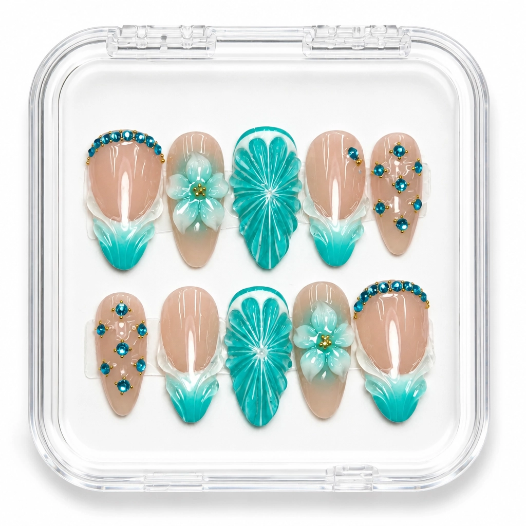 Press-on Nails Wholesale $14.90 Turquoise Elegance by Yabe Vietnam