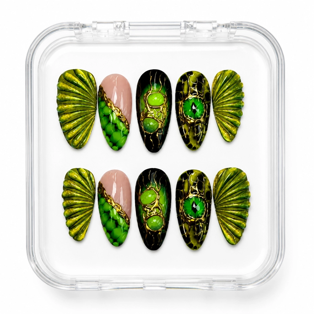 Press-on Nails Wholesale $14.90 Emerald Wings by Yabe Vietnam