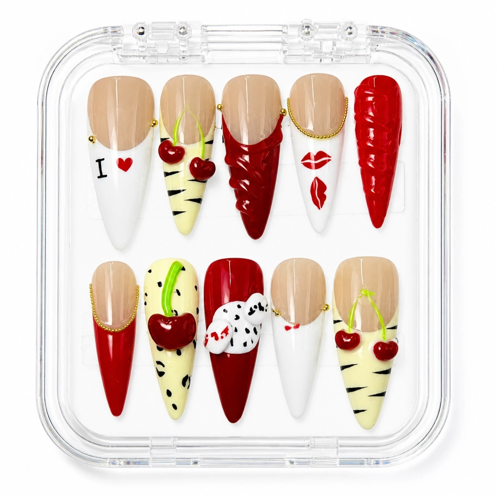 Press-on Nails Wholesale $14.90 Cherry Kiss Stiletto by Yabe Vietnam