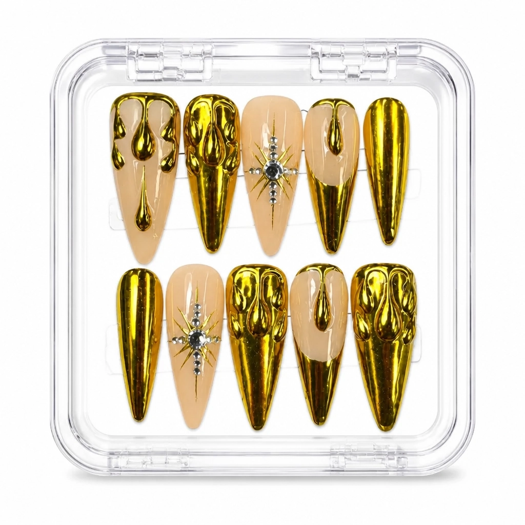 Press-on Nails Wholesale $14.90 Liquid Chrome Elegance by Yabe Vietnam