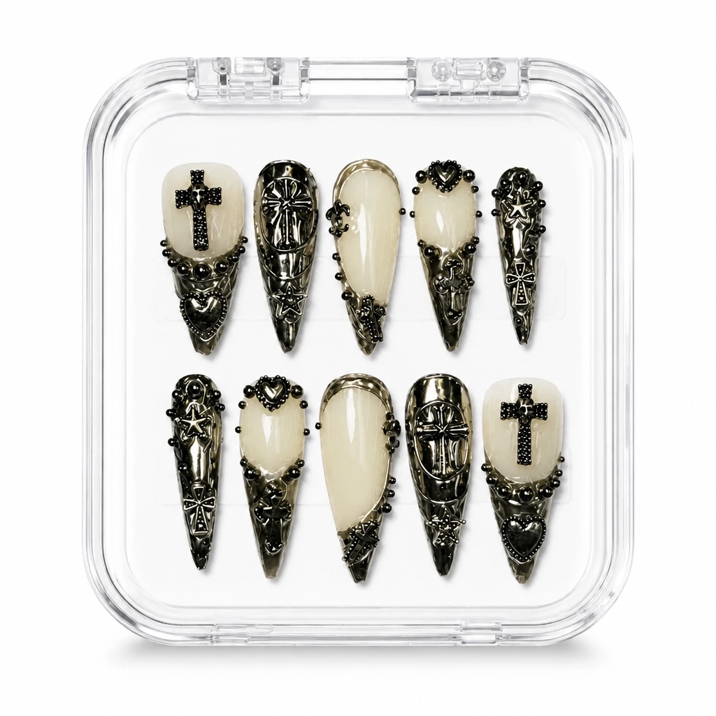 Press-on Nails Wholesale $14.90 Obsidian Elegance by Yabe Vietnam