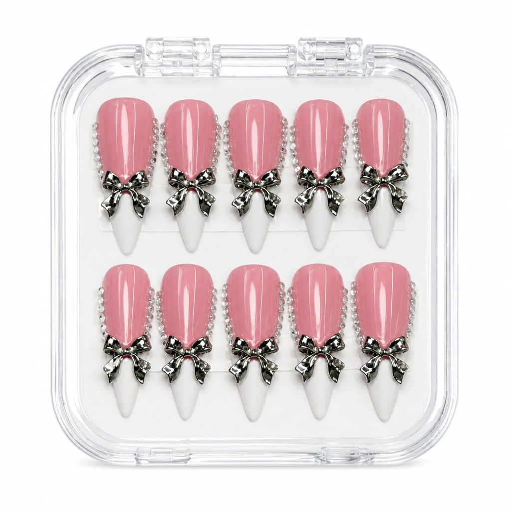 Press-on Nails Wholesale $14.90 Rosé Bow Elegance by Yabe Vietnam