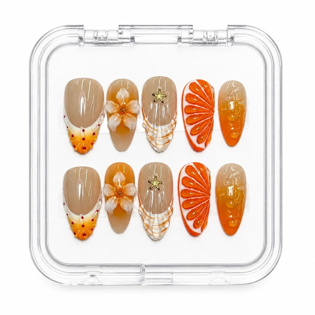 Press-on Nails Wholesale $14.90 Citrus Elegance by Yabe Vietnam
