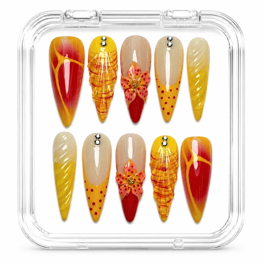 Press-on Nails Wholesale $14.90 Sunset Blossom by Yabe Vietnam