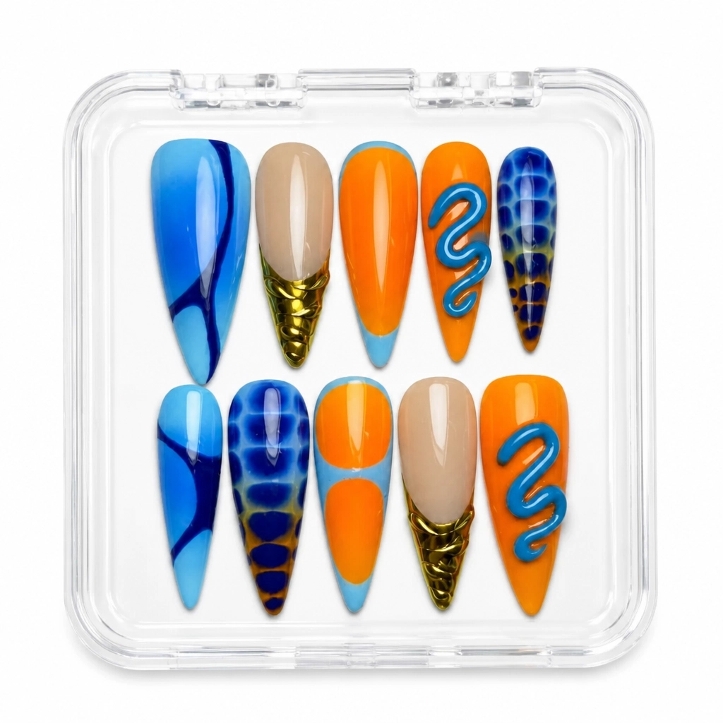 Press-on Nails Wholesale $14.90 Azure Amber Swirls by Yabe Vietnam