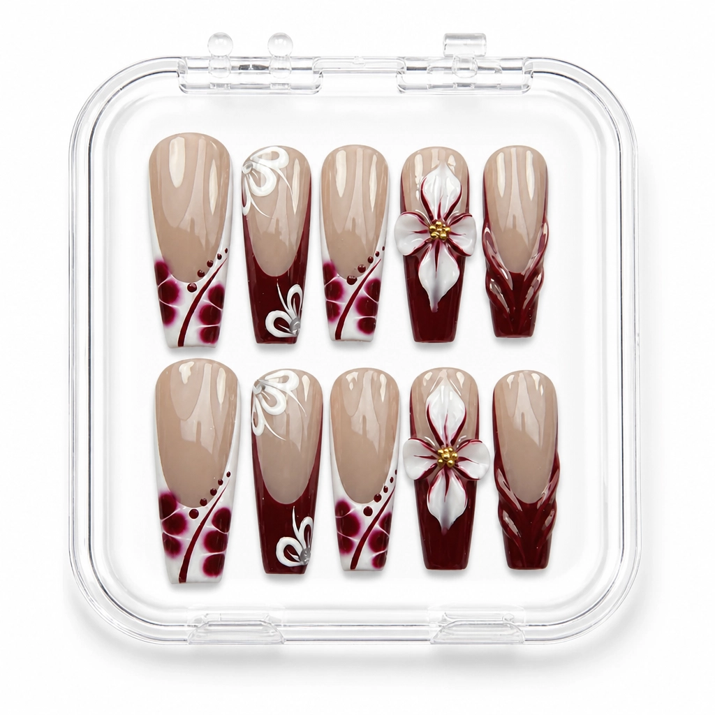Press-on Nails Wholesale $14.90 Crimson Vine Elegance by Yabe Vietnam