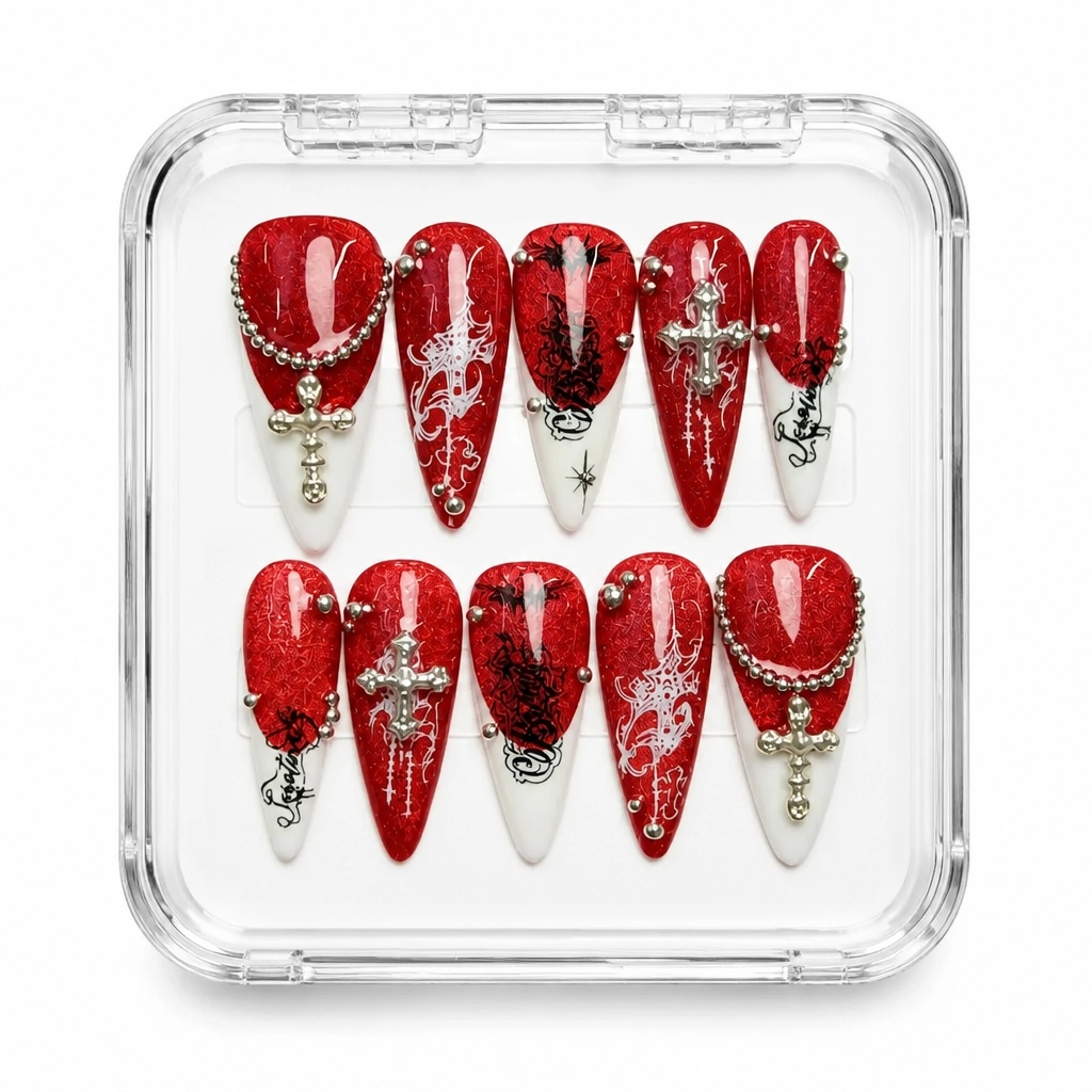 Press-on Nails Wholesale $14.90 Gothic Crimson Cross by Yabe Vietnam