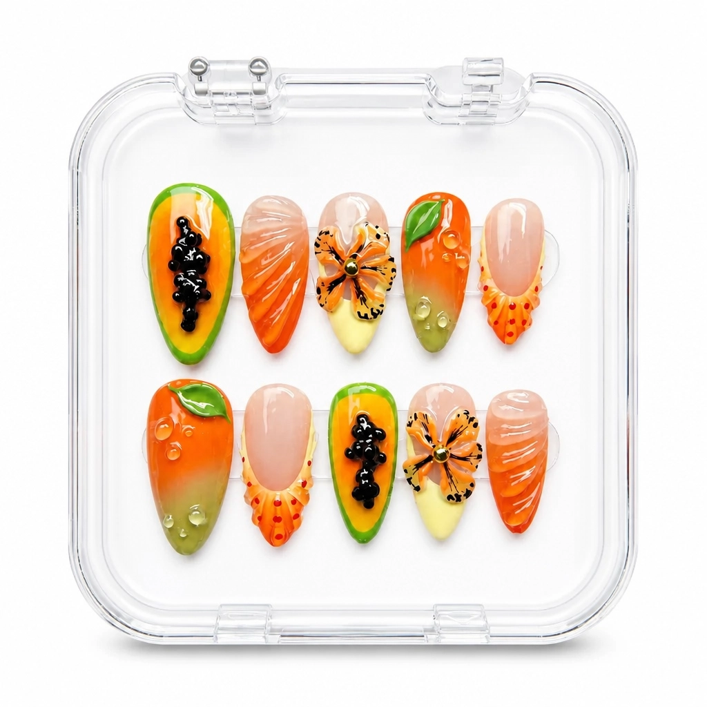 Press-on Nails Wholesale $14.90 Tropical Papaya Splash by Yabe Vietnam