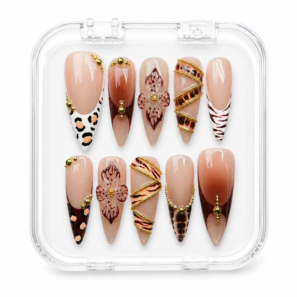 Press-on Nails Wholesale $14.90 Burgundy Gold Opulence by Yabe Vietnam