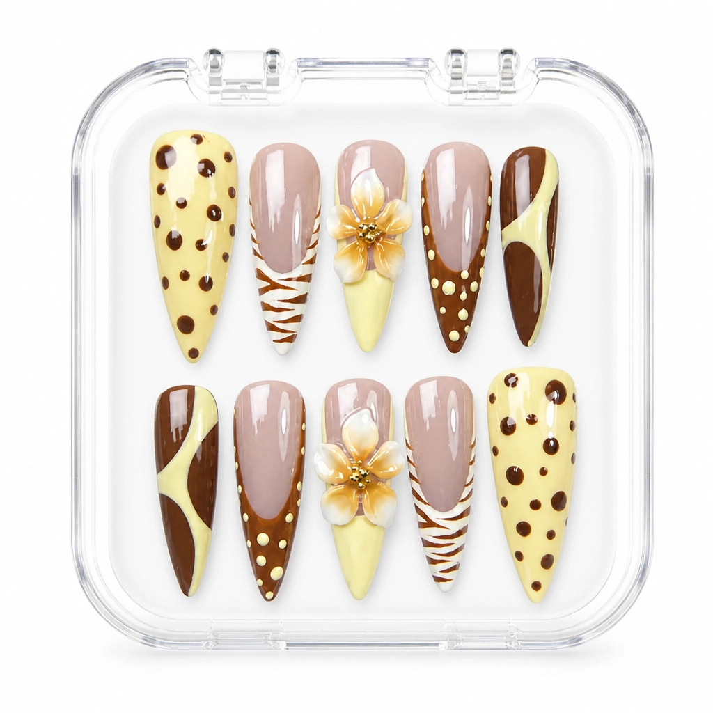 Press-on Nails Wholesale $14.90 Mocha Blossom by Yabe Vietnam