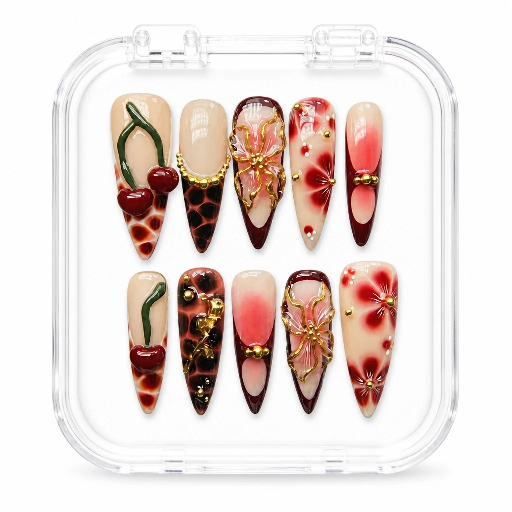 Press-on Nails Wholesale $14.90 Cherry Blossom Charm by Yabe Vietnam