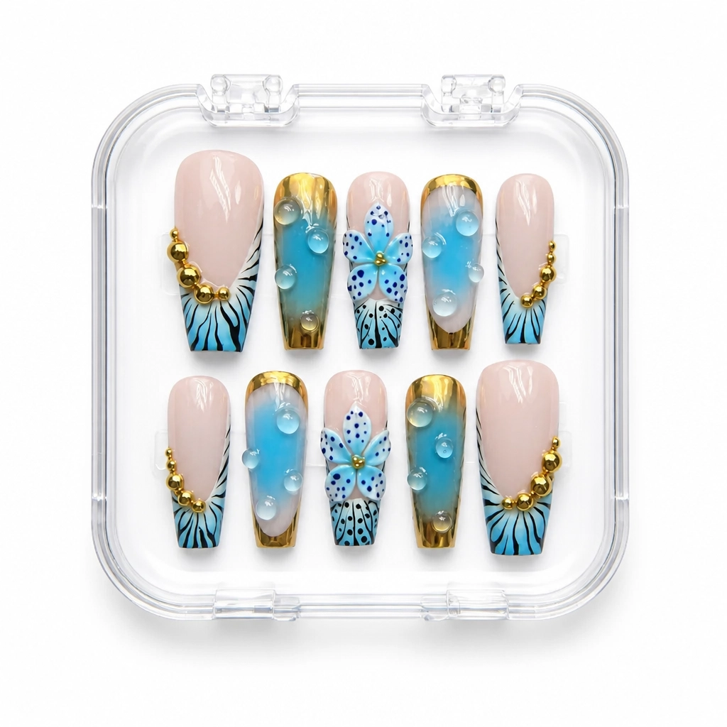 Press-on Nails Wholesale $14.90 Golden Oasis Blooms by Yabe Vietnam