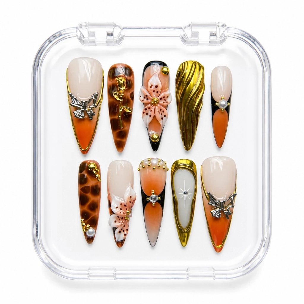 Press-on Nails Wholesale $14.90 Amber Butterfly Garden by Yabe Vietnam