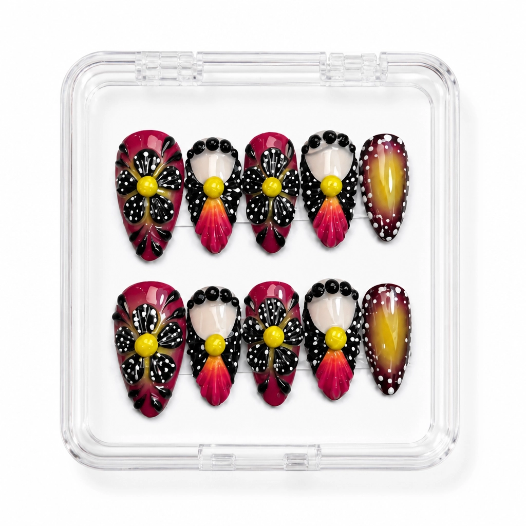 Press-on Nails Wholesale $14.90 Burgundy Blossom by Yabe Vietnam