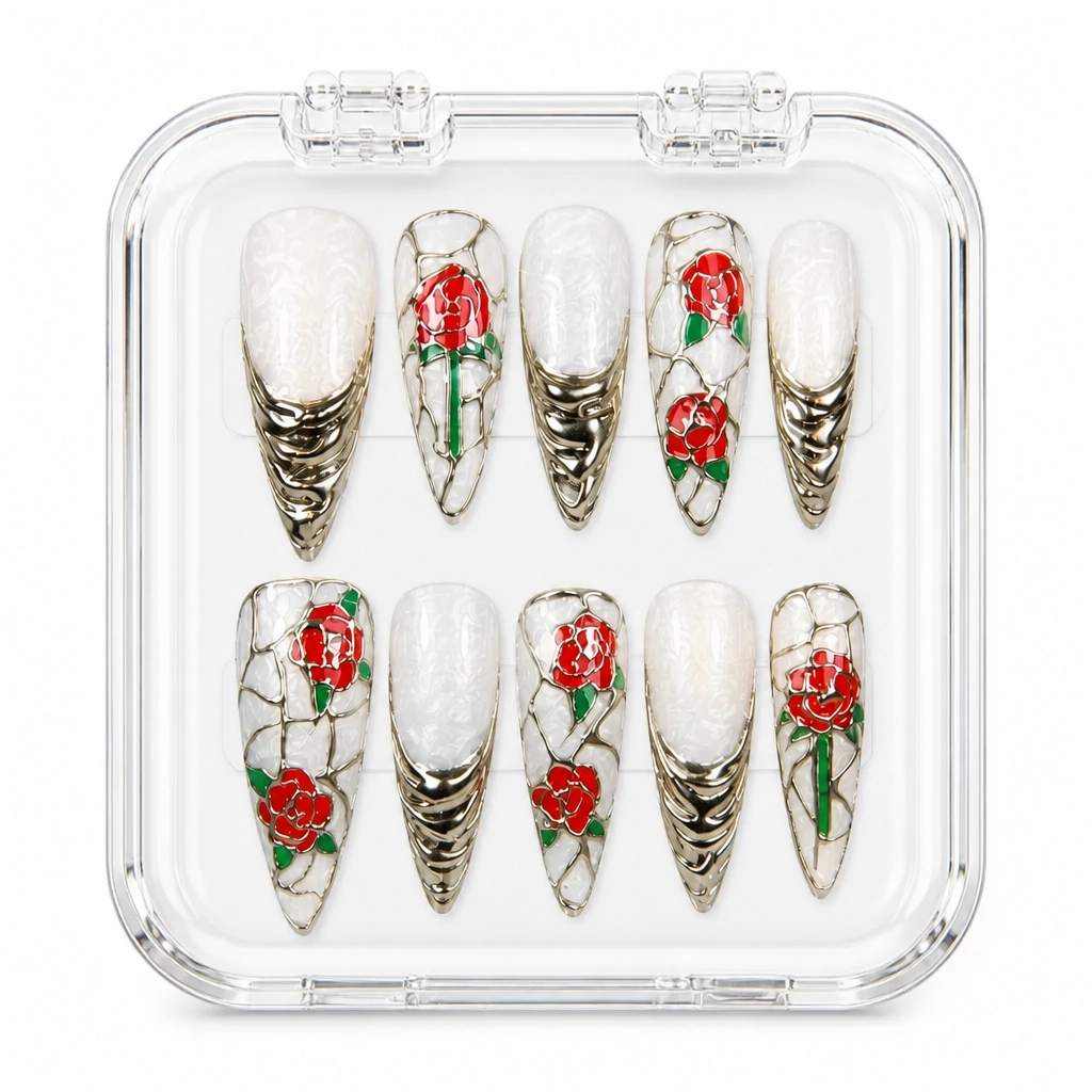 Press-on Nails Wholesale $14.90 Crimson Stained Glass by Yabe Vietnam