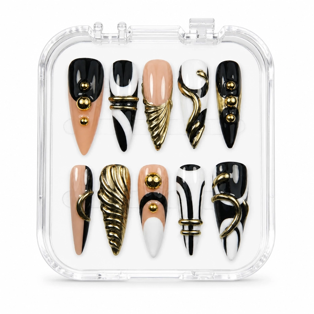 Press-on Nails Wholesale $14.90 Golden Swirl Elegance by Yabe Vietnam