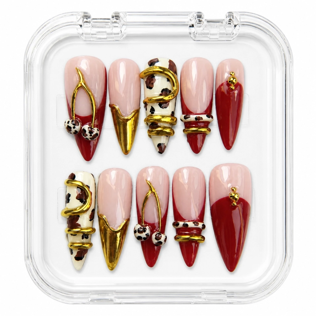 Press-on Nails Wholesale $14.90 Cherry Gold Luxe by Yabe Vietnam
