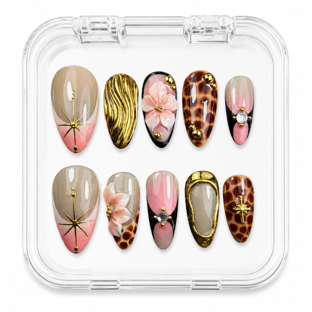 Press-on Nails Wholesale $14.90 Golden Tortoiseshell Star by Yabe Vietnam