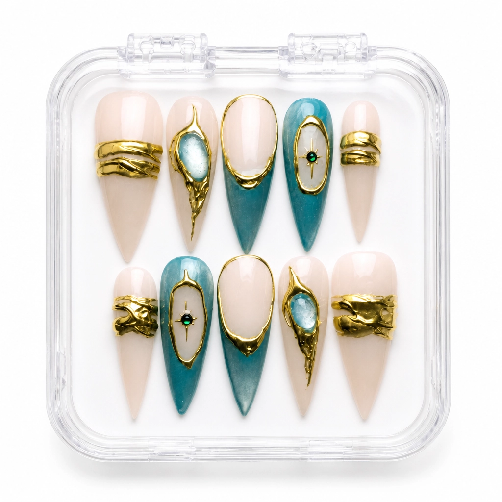 Press-on Nails Wholesale $14.90 Gilded Teal Elegance by Yabe Vietnam