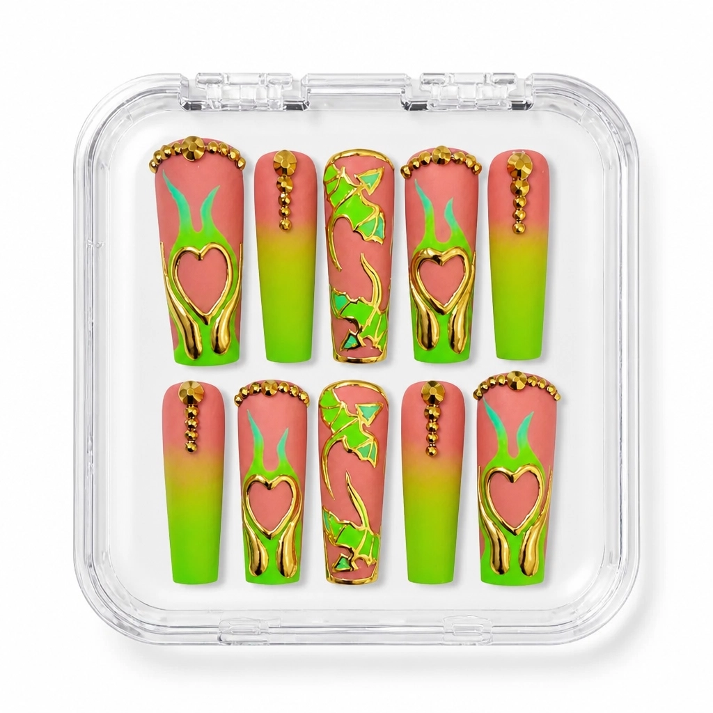 Press-on Nails Wholesale $14.90 Neon Hearts Luxe by Yabe Vietnam