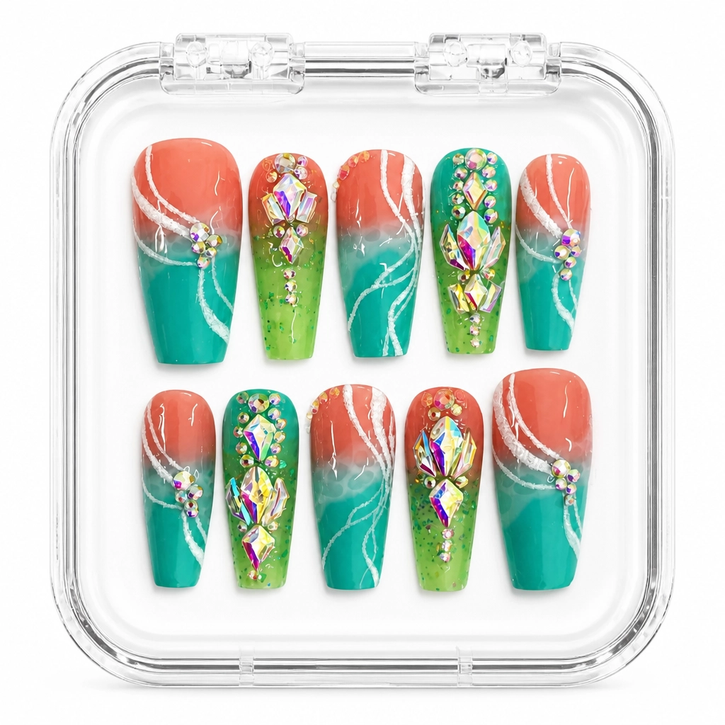Press-on Nails Wholesale $14.90 Emerald Blossom by Yabe Vietnam