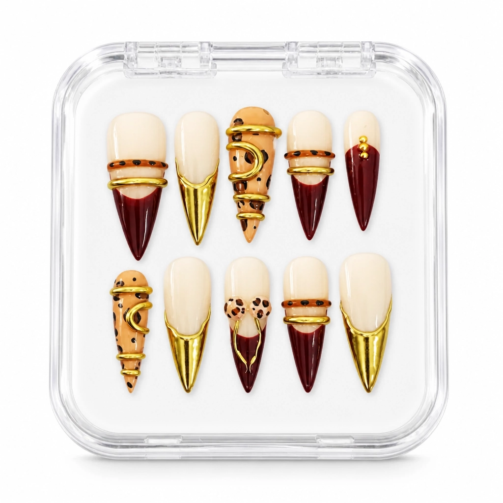 Press-on Nails Wholesale $14.90 Crimson Gold Elegance by Yabe Vietnam