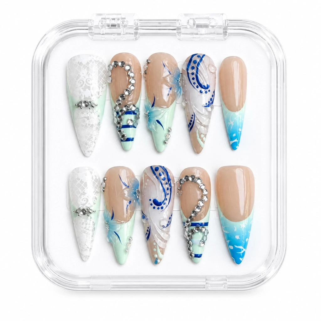 Press-on Nails Wholesale $14.90 Azure Elegance by Yabe Vietnam