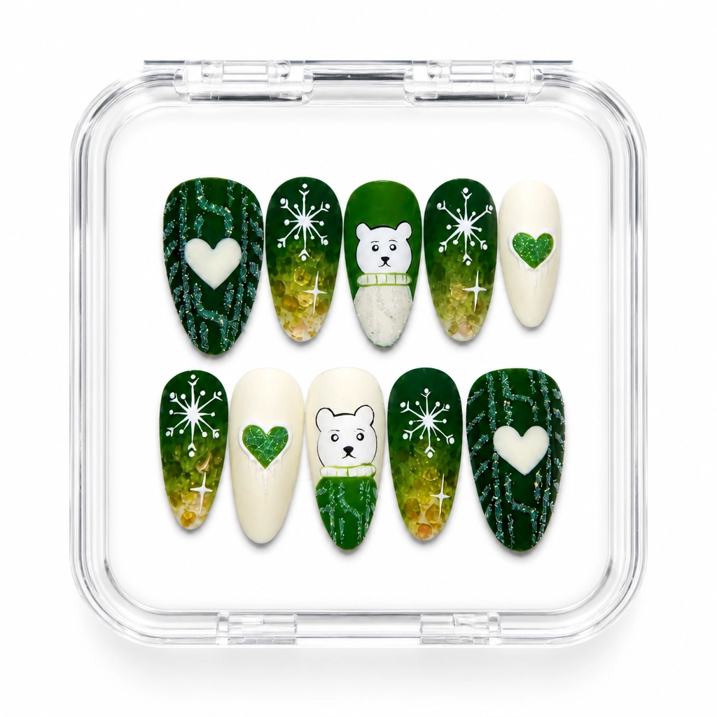 Press-on Nails Wholesale $14.90 Emerald Snowfall by Yabe Vietnam