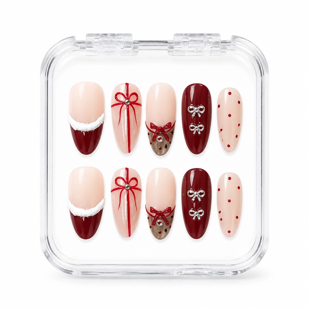 Press-on Nails Wholesale $14.90 Crimson Bow by Yabe Vietnam