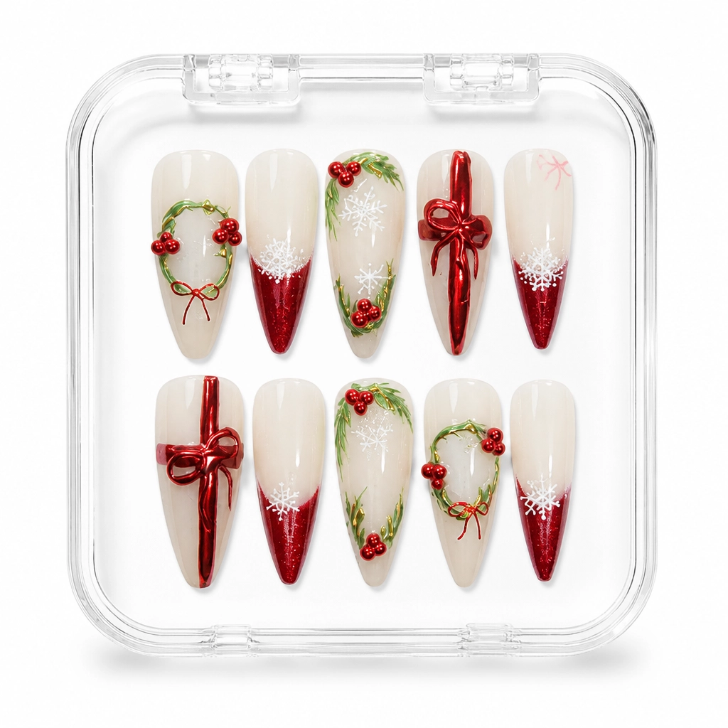 Press-on Nails Wholesale $14.90 Ivory Crimson Sparkle by Yabe Vietnam