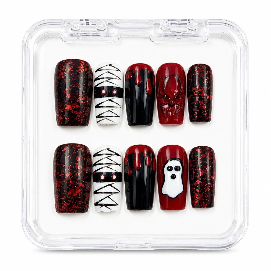 Press-on Nails Wholesale $14.90 Crimson Ghost Glimmer by Yabe Vietnam