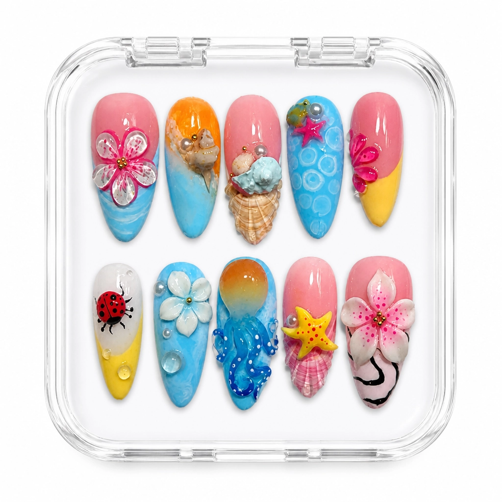 Press-on Nails Wholesale $14.90 Whimsical Blooms by Yabe Vietnam