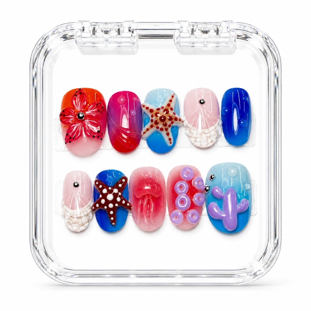 Press-on Nails Wholesale $14.90 Oceanic Mosaic by Yabe Vietnam