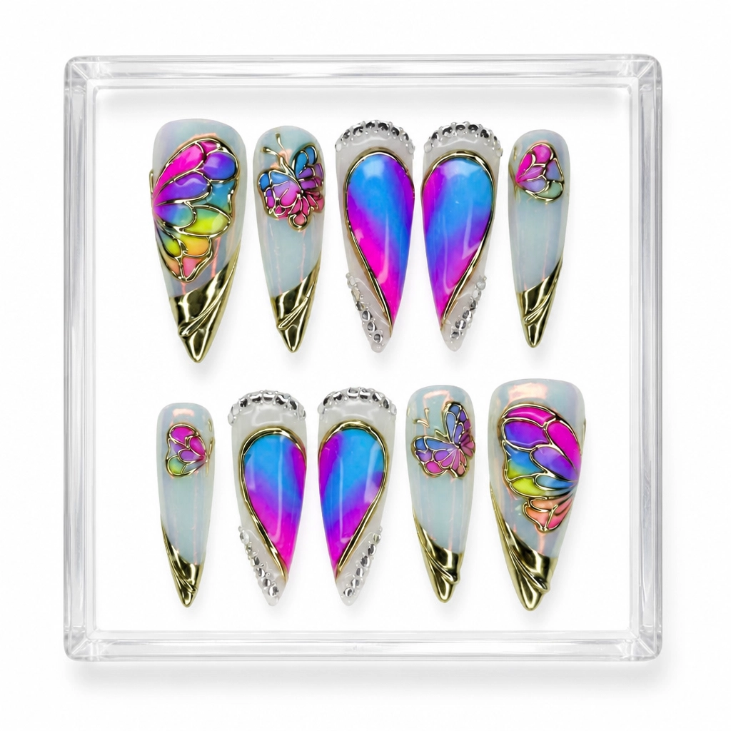 Press-on Nails Wholesale $14.90 Neon Butterfly by Yabe Vietnam