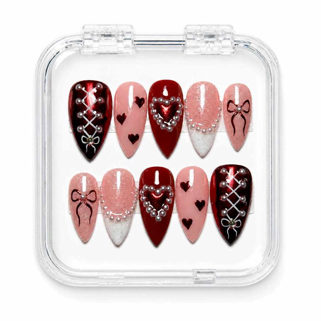 Press-on Nails Wholesale $14.90 Crimson Heartstrings by Yabe Vietnam