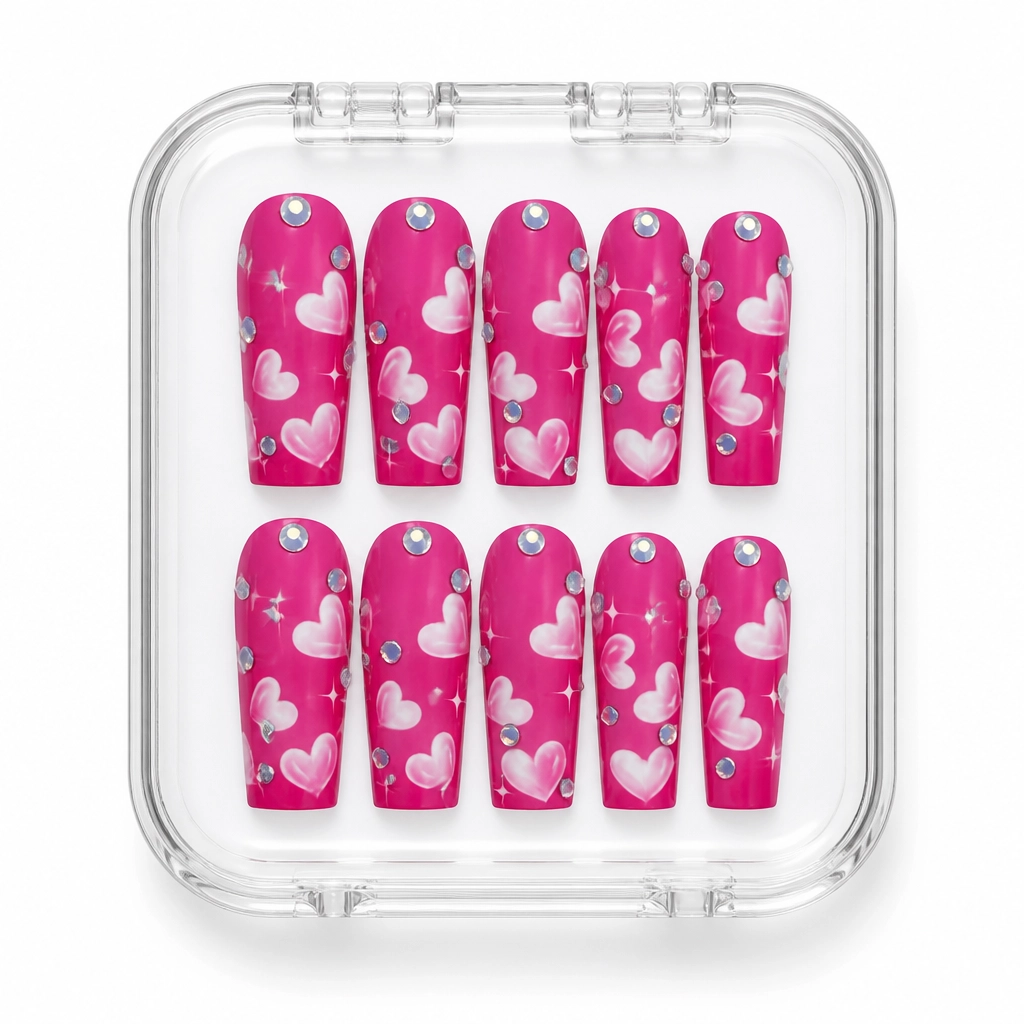 Press-on Nails Wholesale $14.90 Heart Luxe Fuchsia by Yabe Vietnam