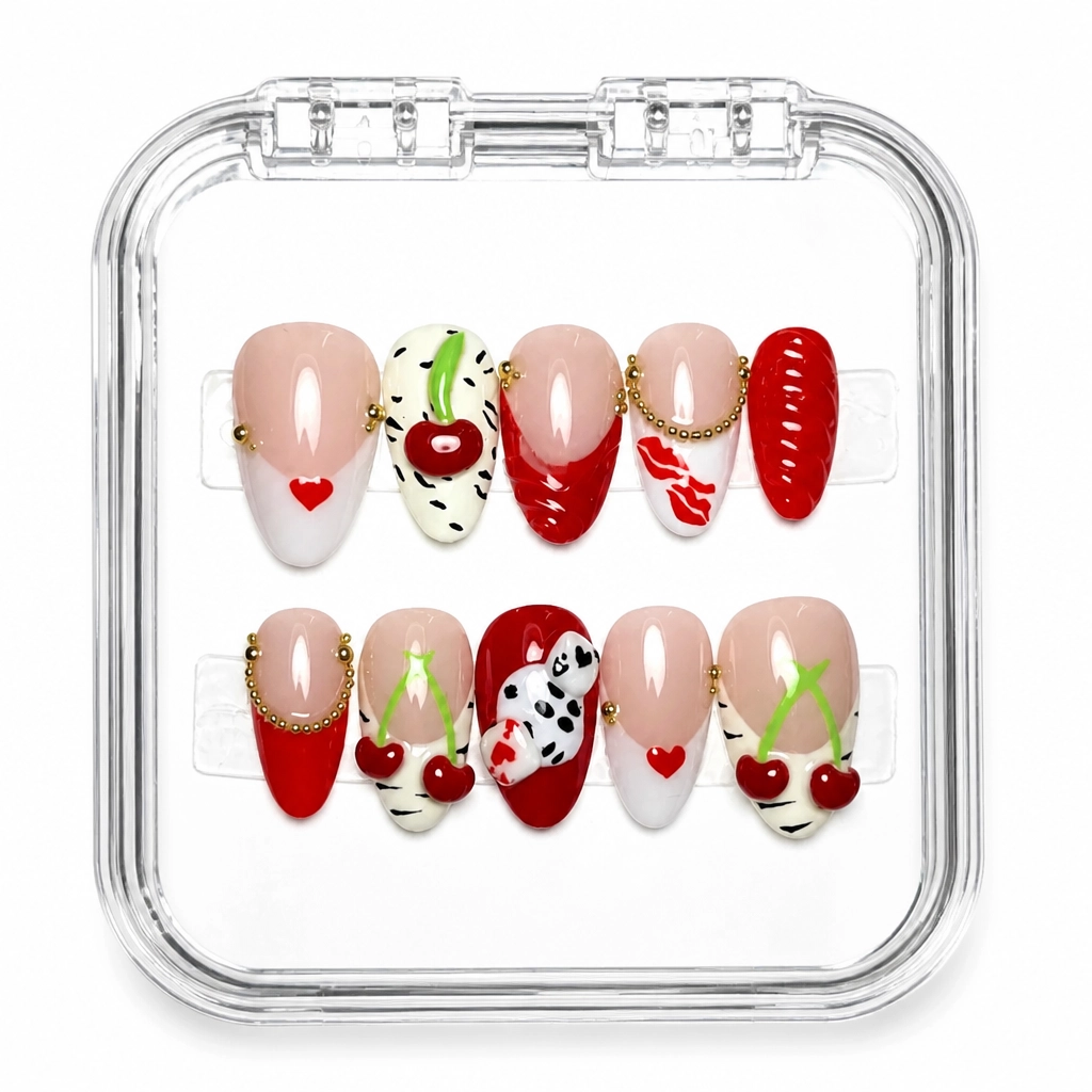Press-on Nails Wholesale $14.90 Cherry Love Stiletto by Yabe Vietnam
