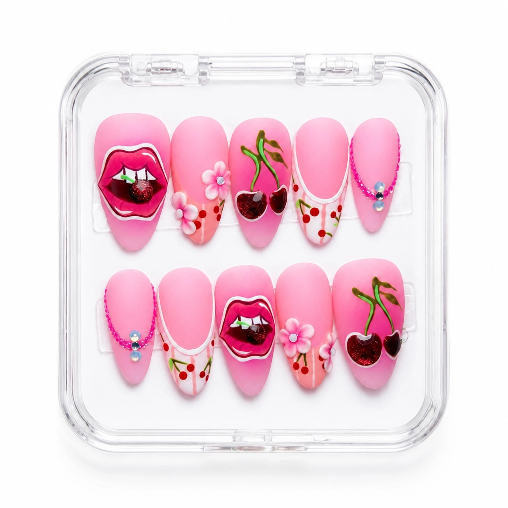 Press-on Nails Wholesale $14.90 Cherry Kiss Almond by Yabe Vietnam